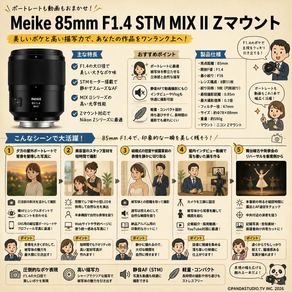 Meike 85mm F1.4 STM MIX II Zマウント 用途
