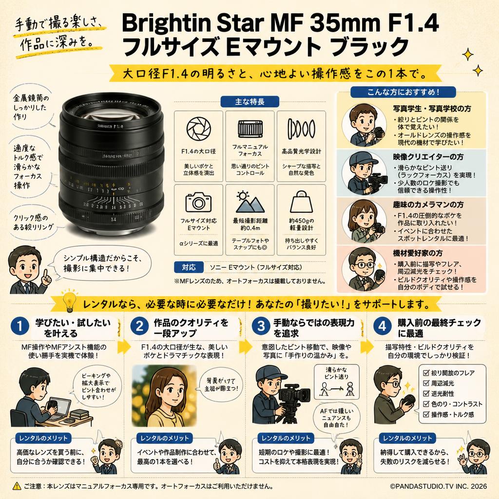 Brightin Star MF 35mm F1.4 フルサイズ Eマウント ブラック おもな対象のお客様