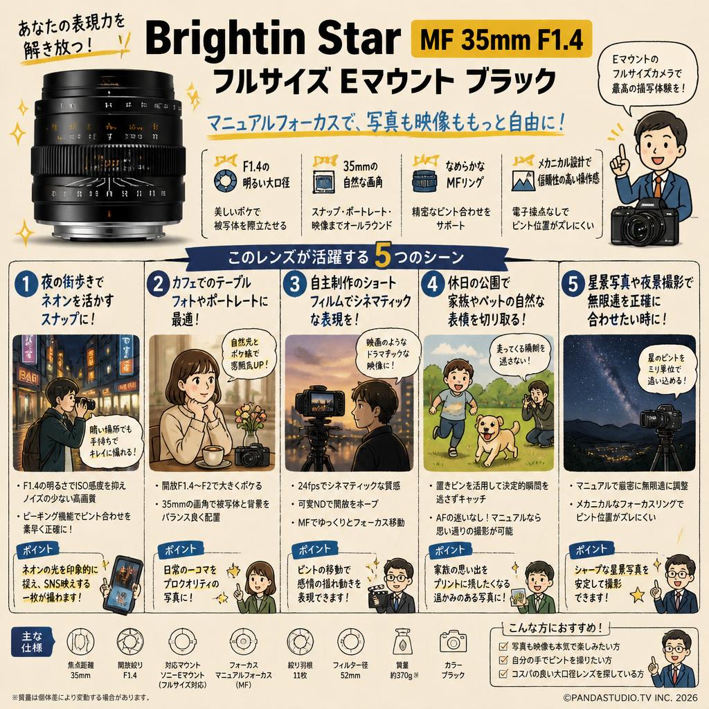 Brightin Star MF 35mm F1.4 フルサイズ Eマウント ブラック 用途