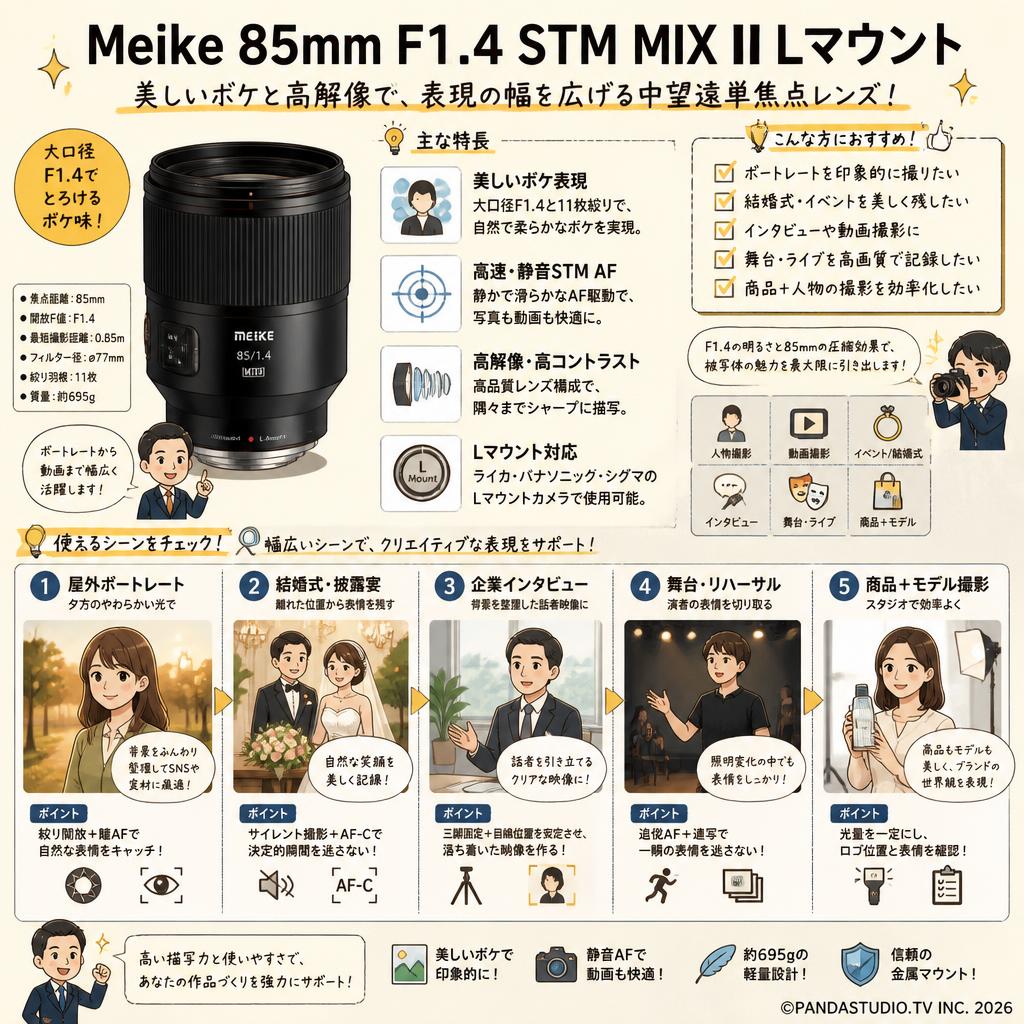Meike 85mm F1.4 STM MIX II Lマウント 用途