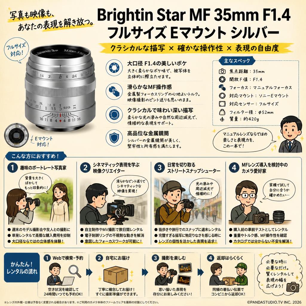 Brightin Star MF 35mm F1.4 フルサイズ Eマウント シルバー おもな対象のお客様