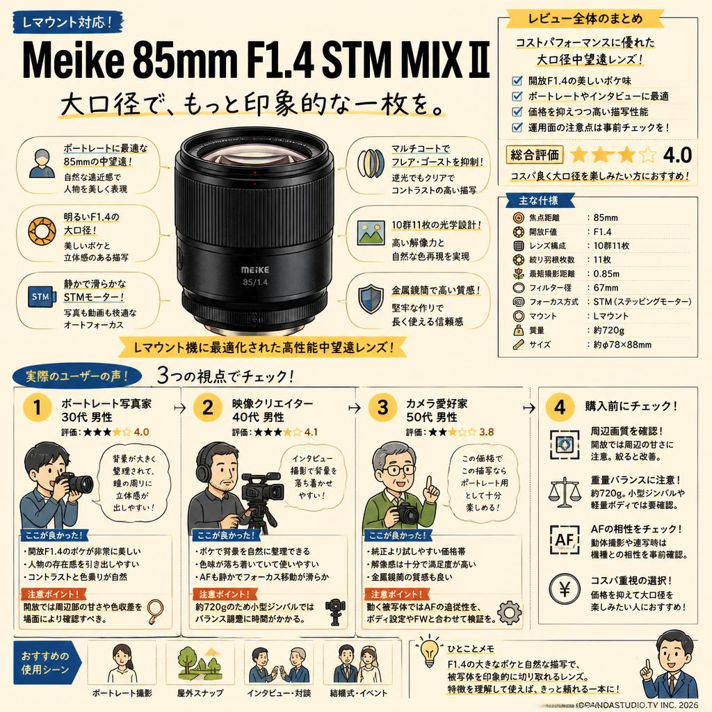 Meike 85mm F1.4 STM MIX II Lマウント インターネット上のお客様の声（評判）