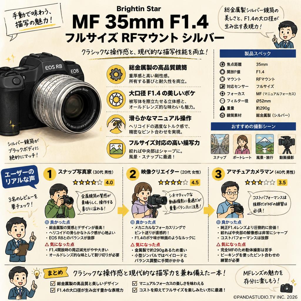 Brightin Star MF 35mm F1.4 フルサイズ RFマウント シルバー インターネット上のお客様の声（評判）