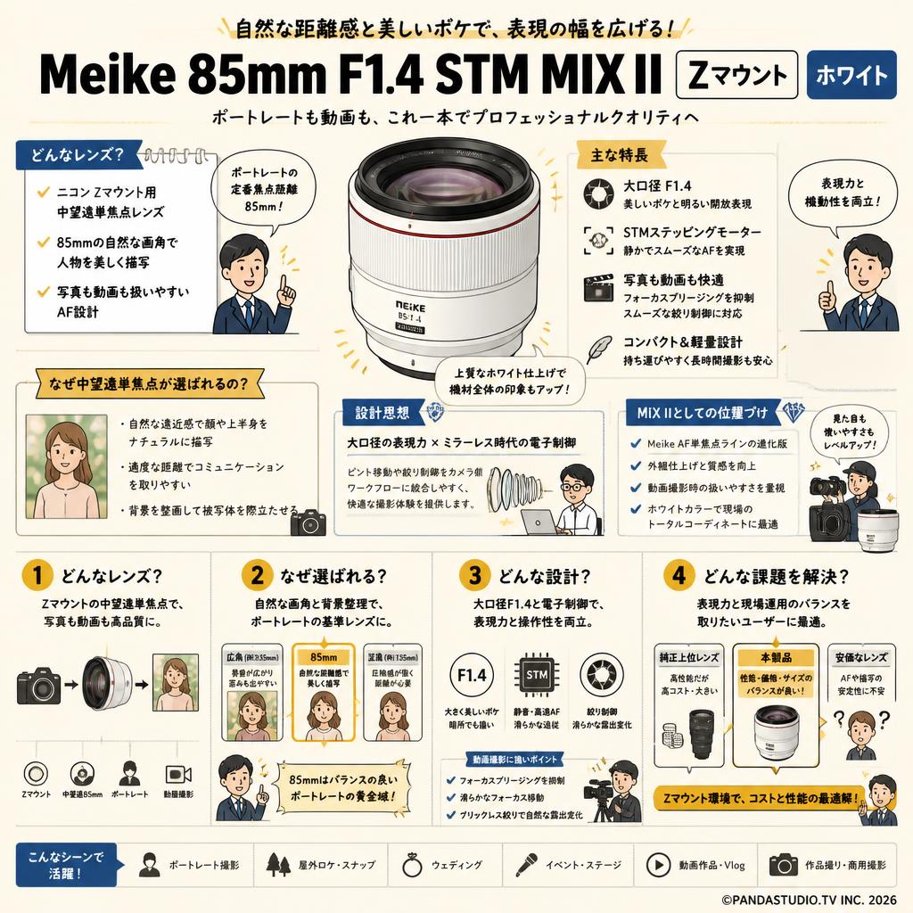 Meike 85mm F1.4 STM MIX II Zマウント ホワイト 概要