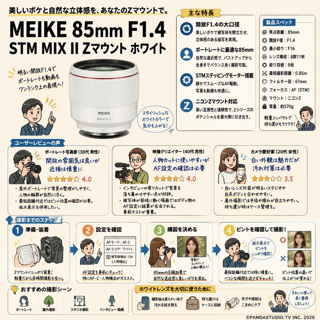 Meike 85mm F1.4 STM MIX II Zマウント ホワイト インターネット上のお客様の声（評判）
