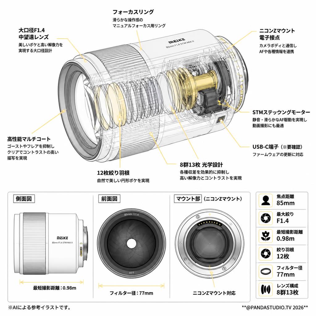 Meike 85mm F1.4 STM MIX II Zマウント ホワイト スペック
