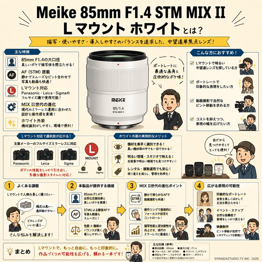 Meike 85mm F1.4 STM MIX II Lマウント ホワイト 概要