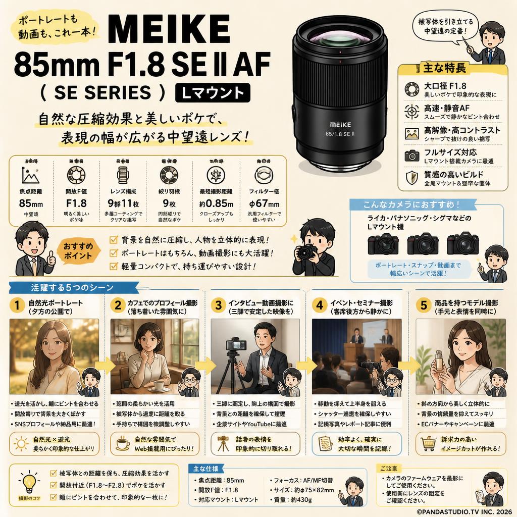 Meike 85mm F1.8 SE II AF (SE SERIES)  Lマウント 用途