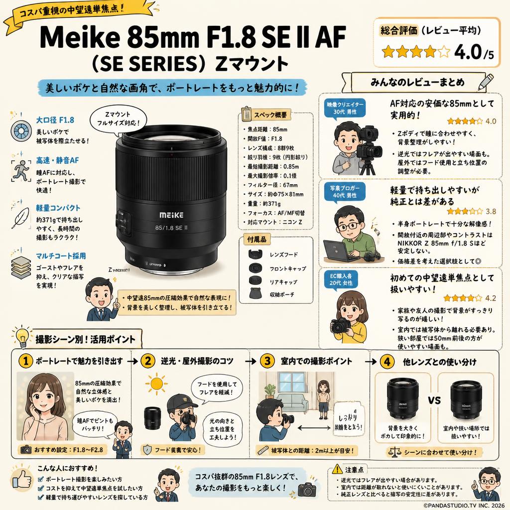 Meike 85mm F1.8 SE II AF (SE SERIES) Zマウント インターネット上のお客様の声（評判）