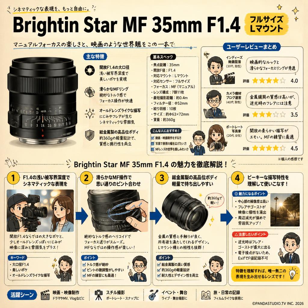 Brightin Star MF 35mm F1.4 フルサイズ Lマウント ブラック インターネット上のお客様の声（評判）