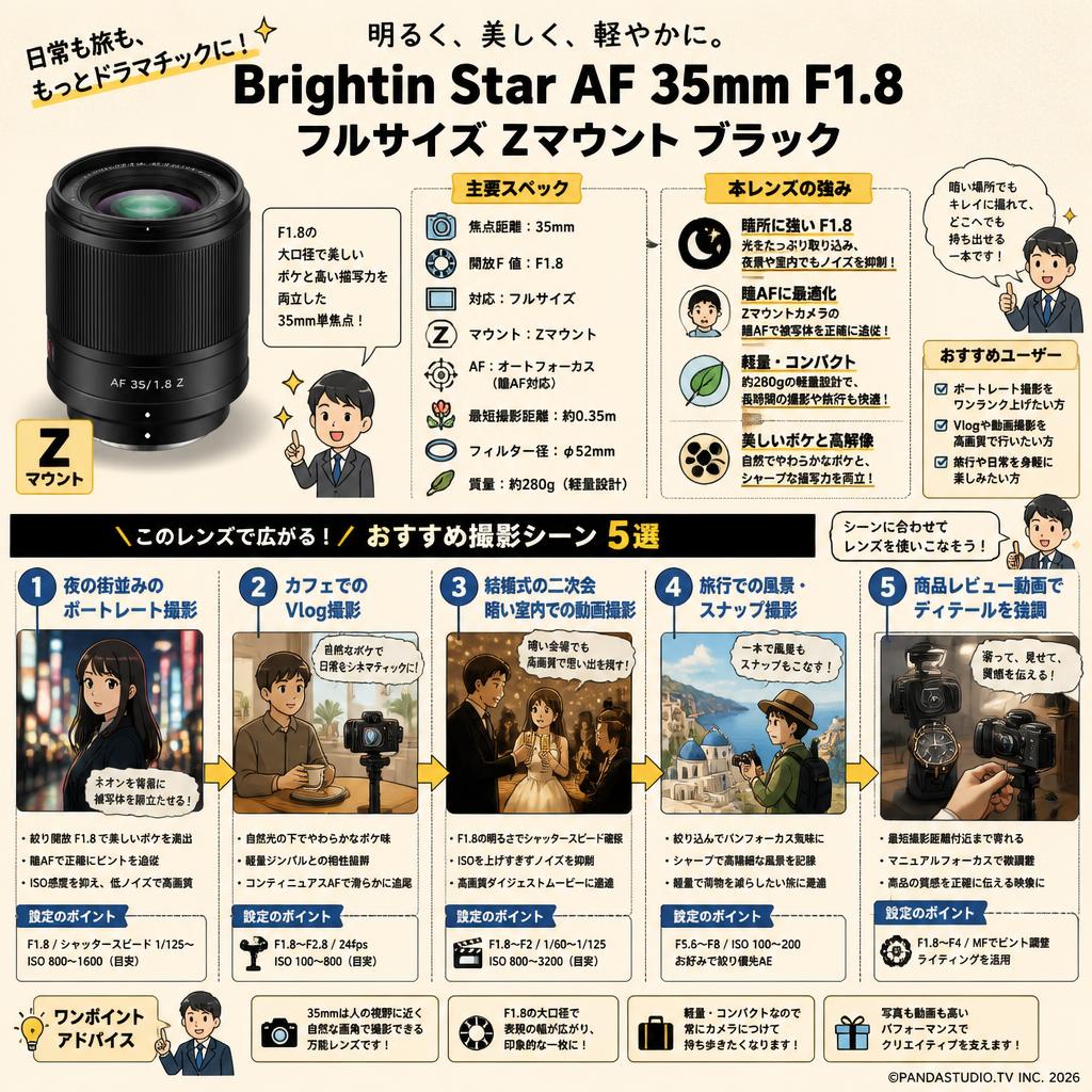 Brightin Star AF 35mm F1.8 ルサイズ Zマウント ブラック 用途