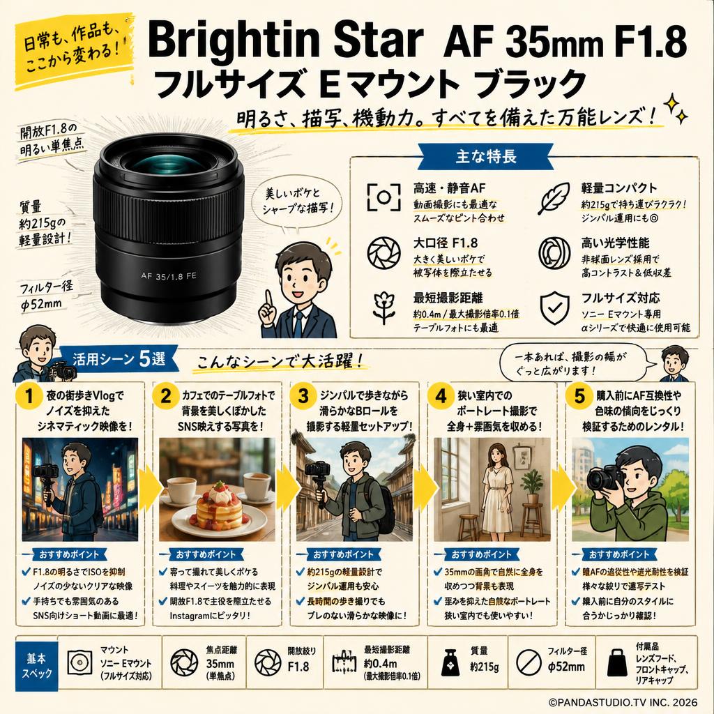 Brightin Star AF 35mm F1.8 フルサイズ Eマウント ブラック 用途