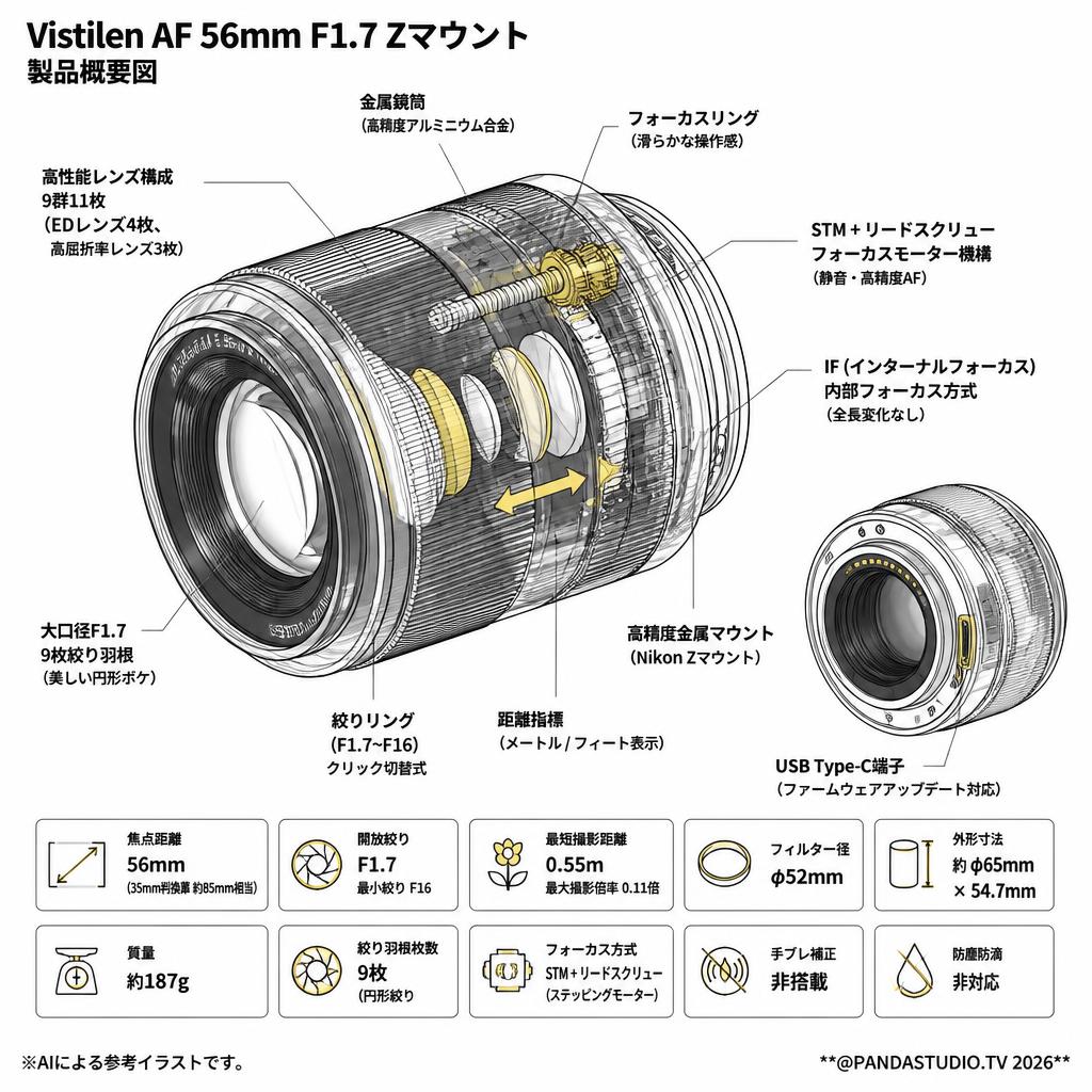 Vistilen AF 56mm F1.7 Zマウント スペック