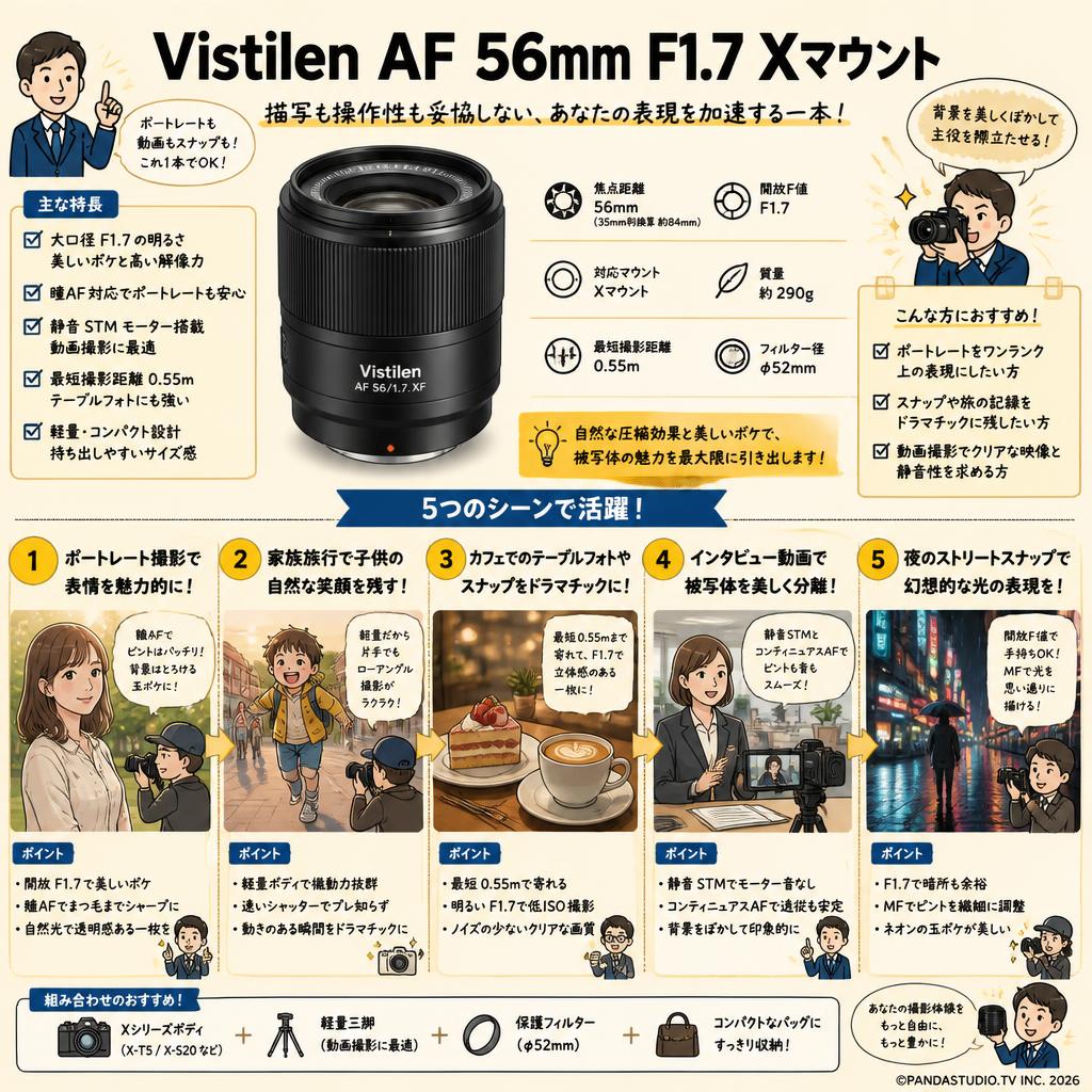 Vistilen AF 56mm F1.7 Xマウント 用途