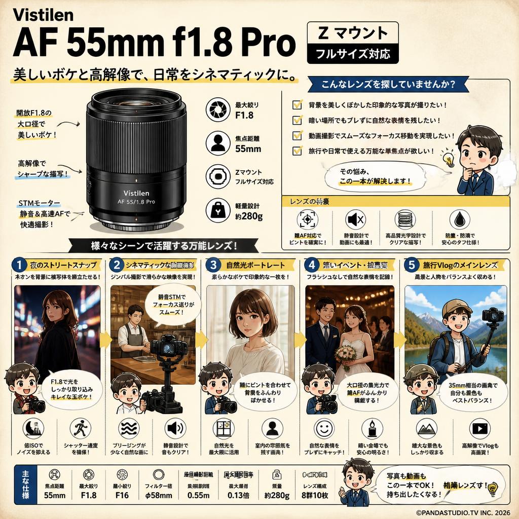 Vistilen AF 55mm F1.8 Pro フルサイズ STM  Z マウント 用途