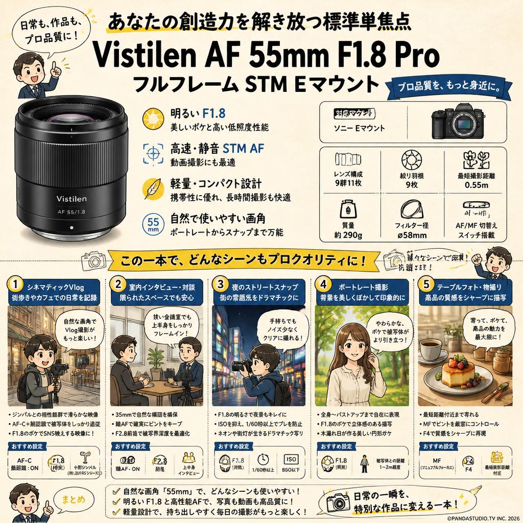 Vistilen AF 55mm F1.8 Pro フルサイズ  STM  Eマウント 用途