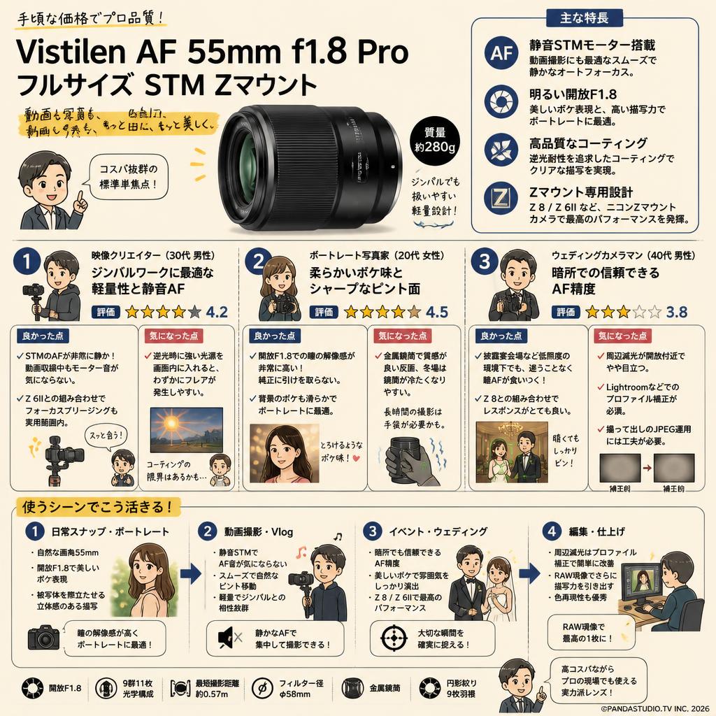Vistilen AF 55mm F1.8 Pro フルサイズ STM  Z マウント インターネット上のお客様の声（評判）