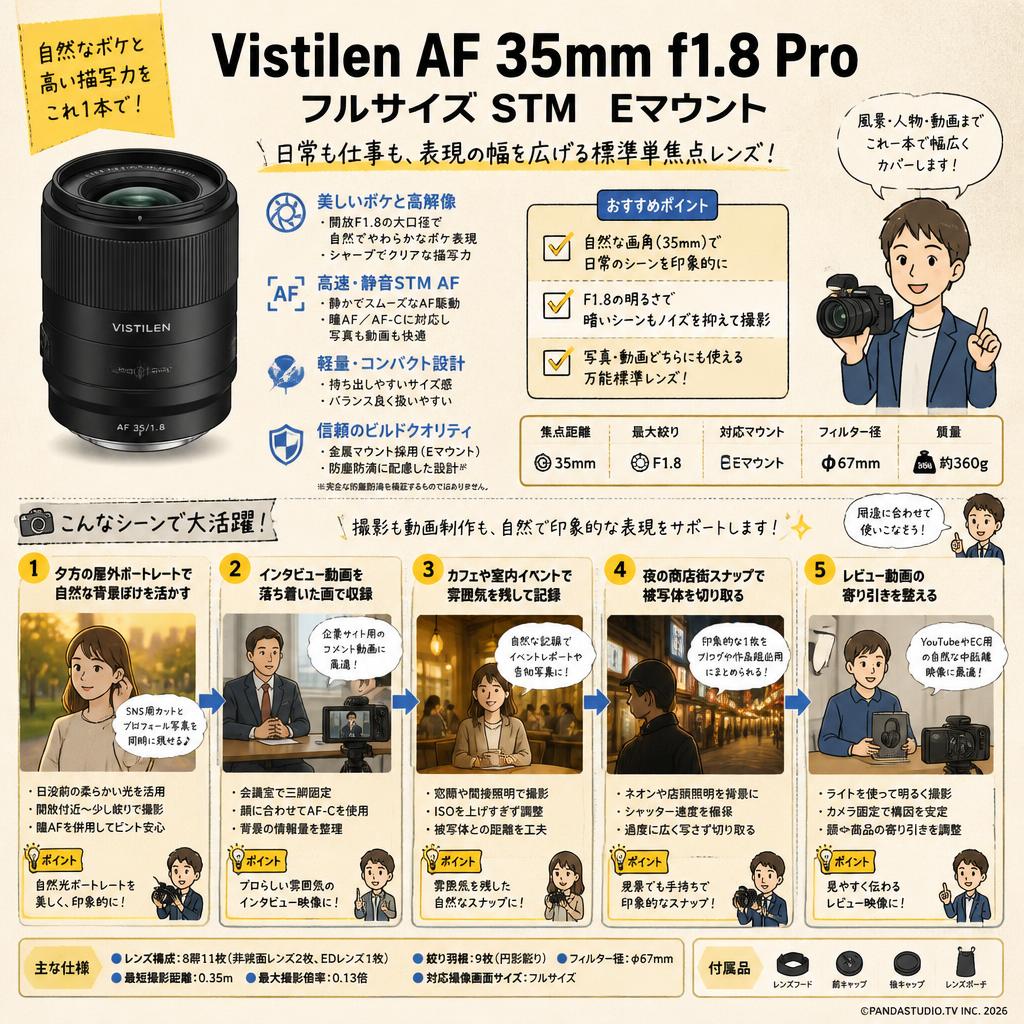 Vistilen AF 35mm F1.8 Pro フルサイズ  STM  Eマウント 用途
