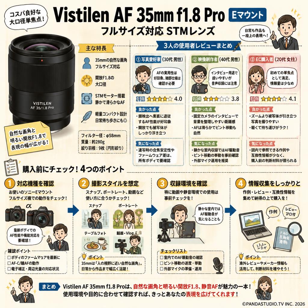 Vistilen AF 35mm F1.8 Pro フルサイズ  STM  Eマウント インターネット上のお客様の声（評判）
