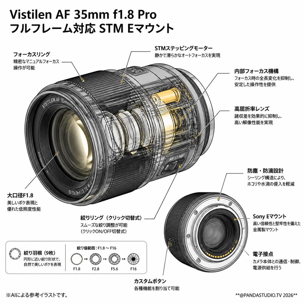 Vistilen AF 35mm F1.8 Pro フルサイズ  STM  Eマウント スペック
