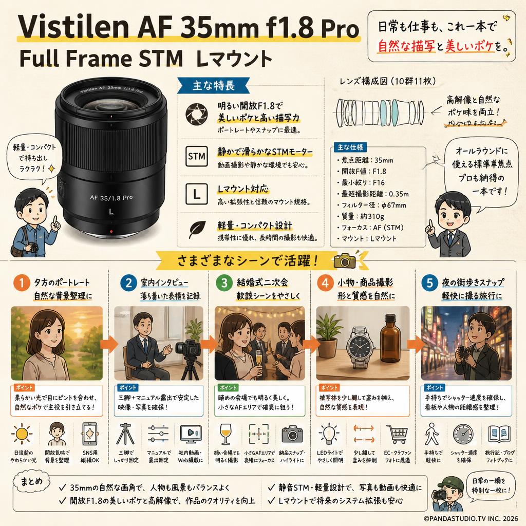 Vistilen AF 35mm F1.8 Pro フルサイズ  STM  Lマウント 用途
