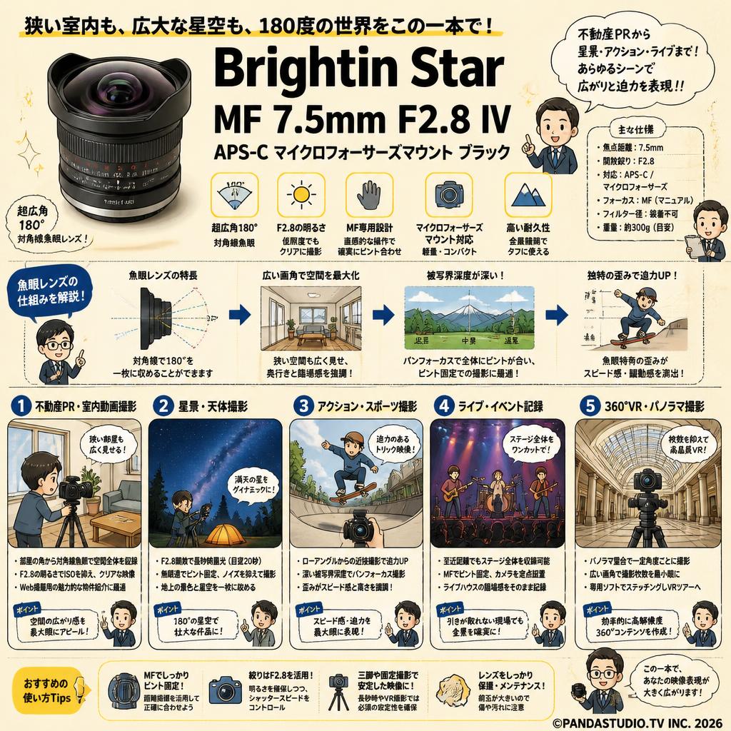 Brightin Star MF 7.5mm F2.8 IV APS-C マイクロフォーサーズマウント ブラック 用途