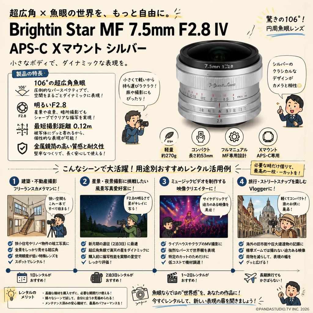 Brightin Star MF 7.5mm F2.8 IV APS-C Xマウント シルバー おもな対象のお客様