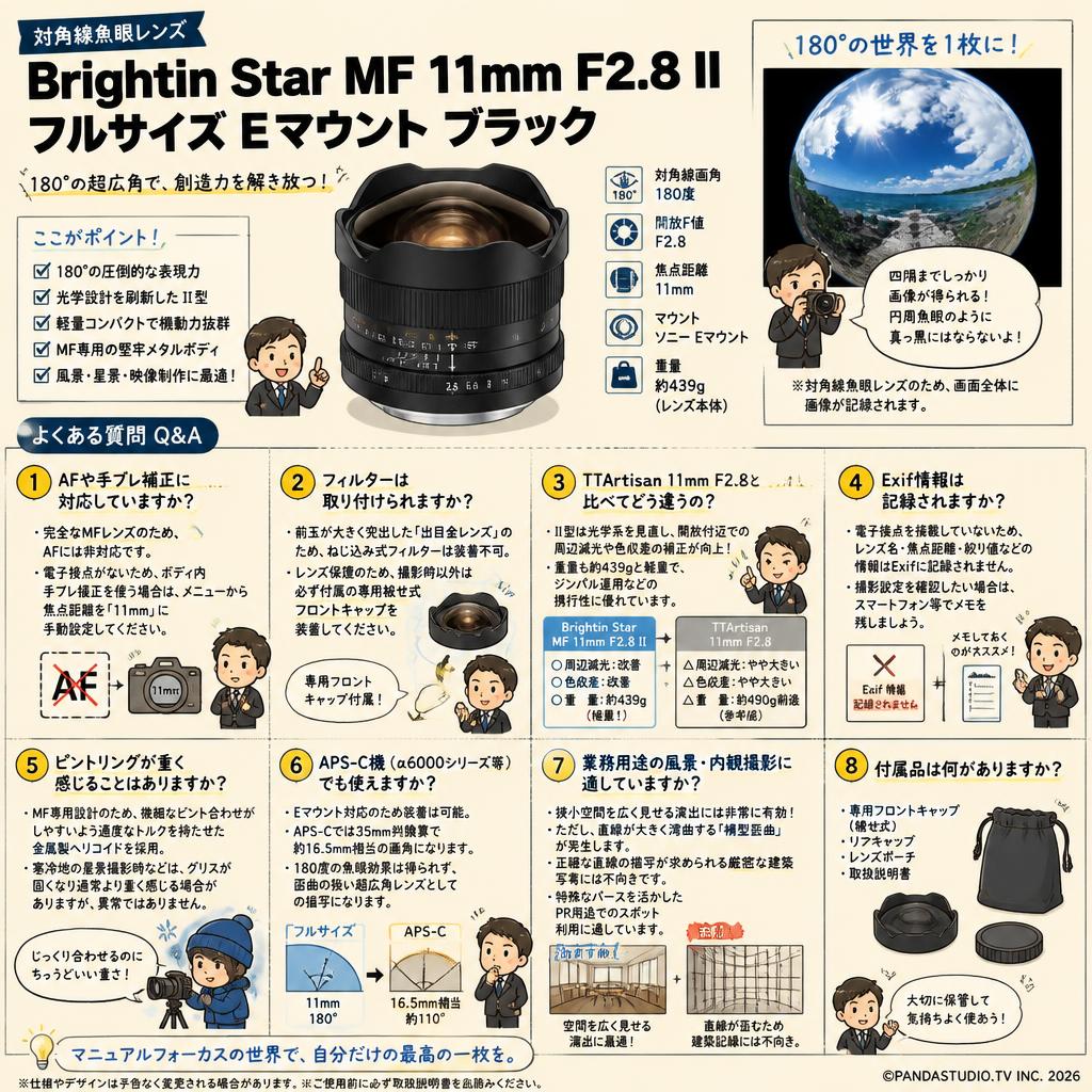 Brightin Star MF 11mm F2.8 II フルサイズ Eマウント ブラック FAQ（よくある質問と答え）