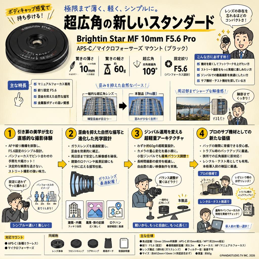 Brightin Star MF 10mm F5.6 Pro APS-C マイクロフォーサーズ マウント ブラック 概要