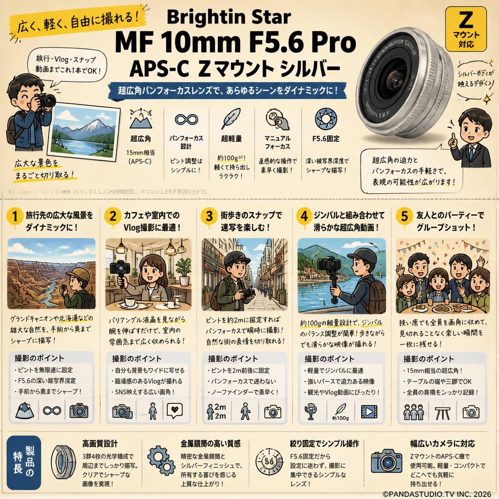 Brightin Star MF 10mm F5.6 Pro APS-C Zマウント シルバー 用途