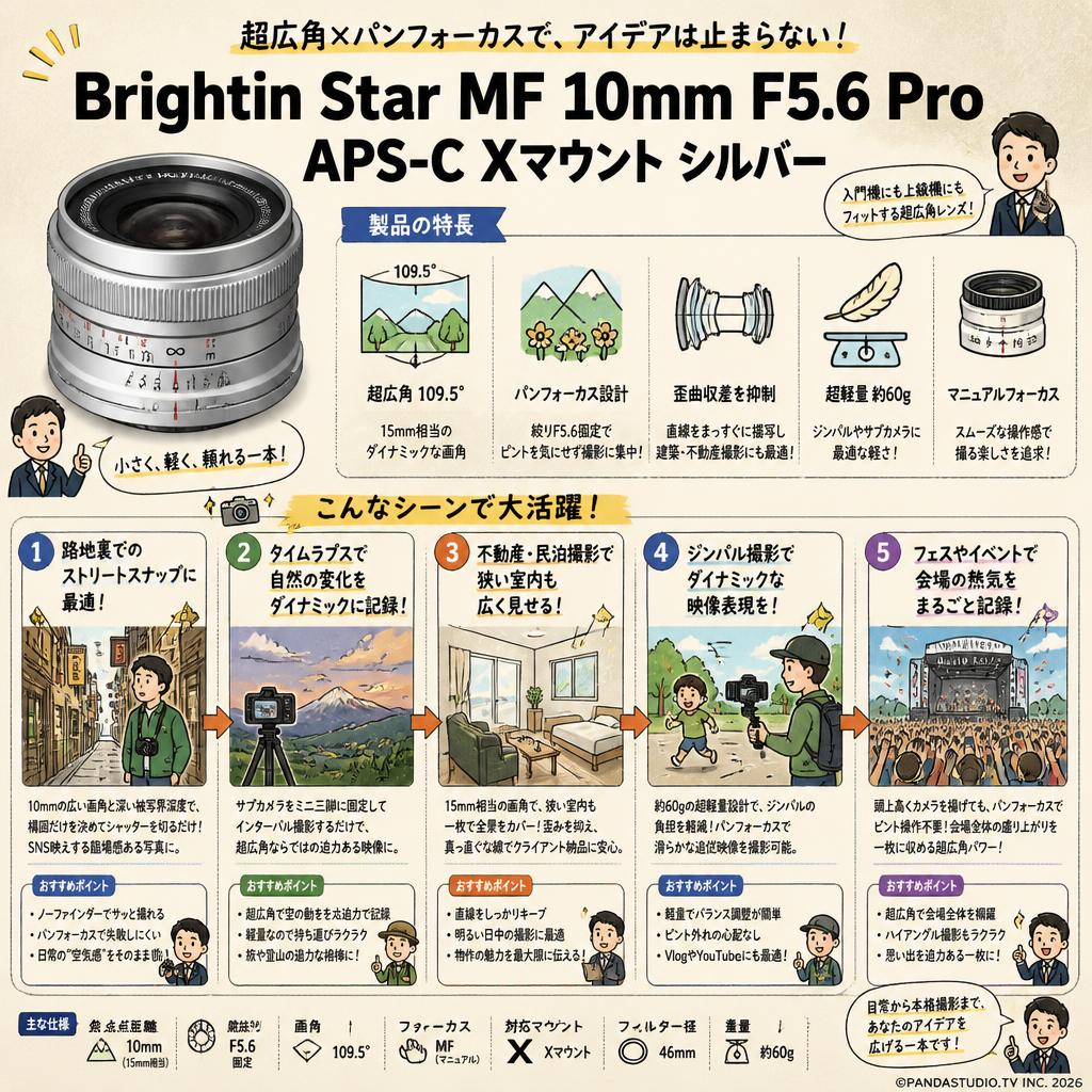 Brightin Star MF 10mm F5.6 Pro APS-C Xマウント シルバー 用途