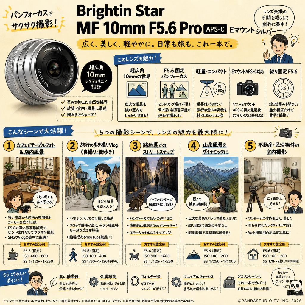 Brightin Star MF 10mm F5.6 Pro APS-C Eマウント シルバー 用途