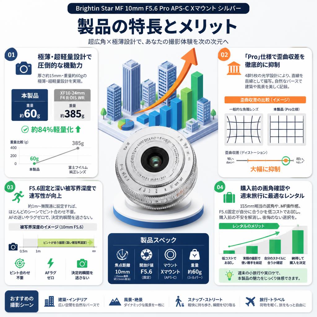 Brightin Star MF 10mm F5.6 Pro APS-C Xマウント シルバー セールスポイント