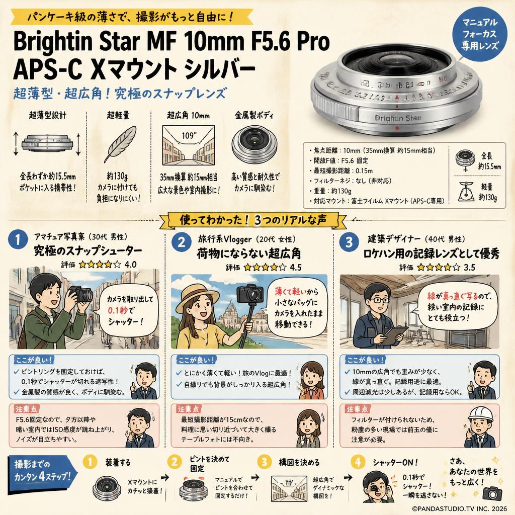 Brightin Star MF 10mm F5.6 Pro APS-C Xマウント シルバー インターネット上のお客様の声（評判）