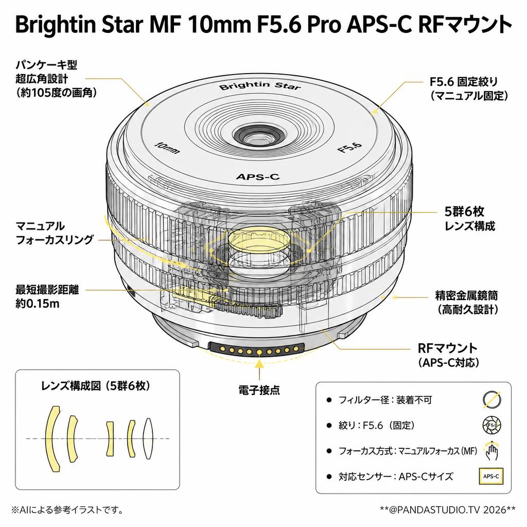 Brightin Star MF 10mm F5.6 Pro APS-C RFマウント ブラック スペック