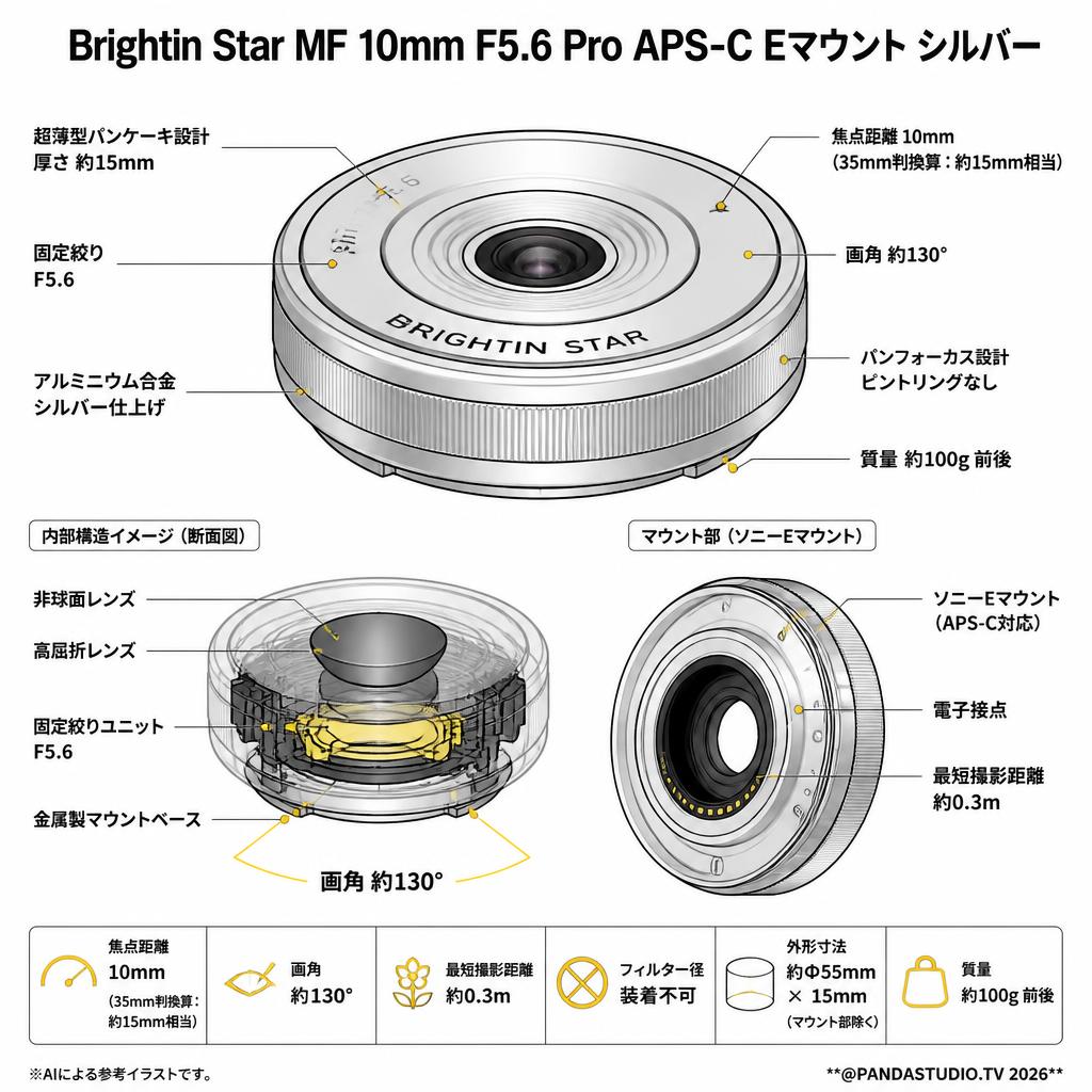 Brightin Star MF 10mm F5.6 Pro APS-C Eマウント シルバー スペック