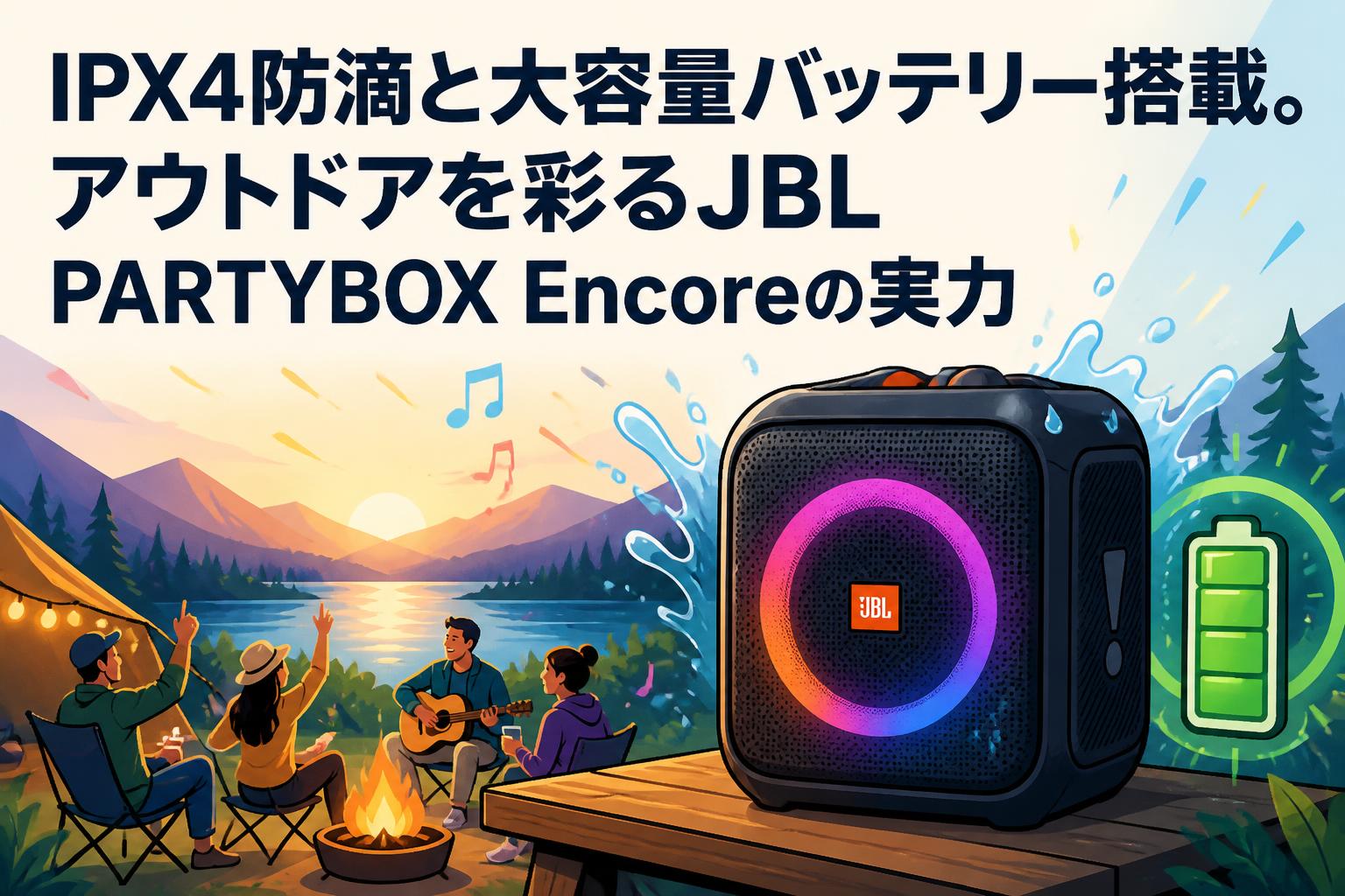 IPX4防滴と大容量バッテリー搭載。アウトドアを彩るJBL PARTYBOX Encoreの実力