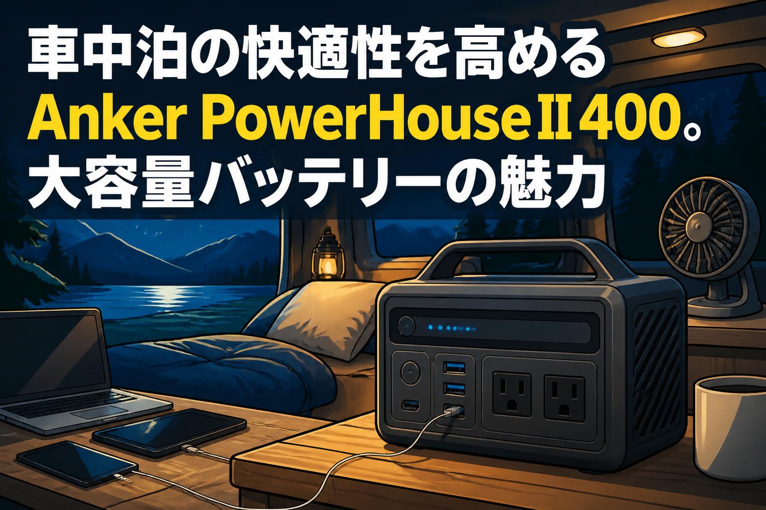 車中泊の快適性を高めるAnker PowerHouse II 400。大容量バッテリーの魅力