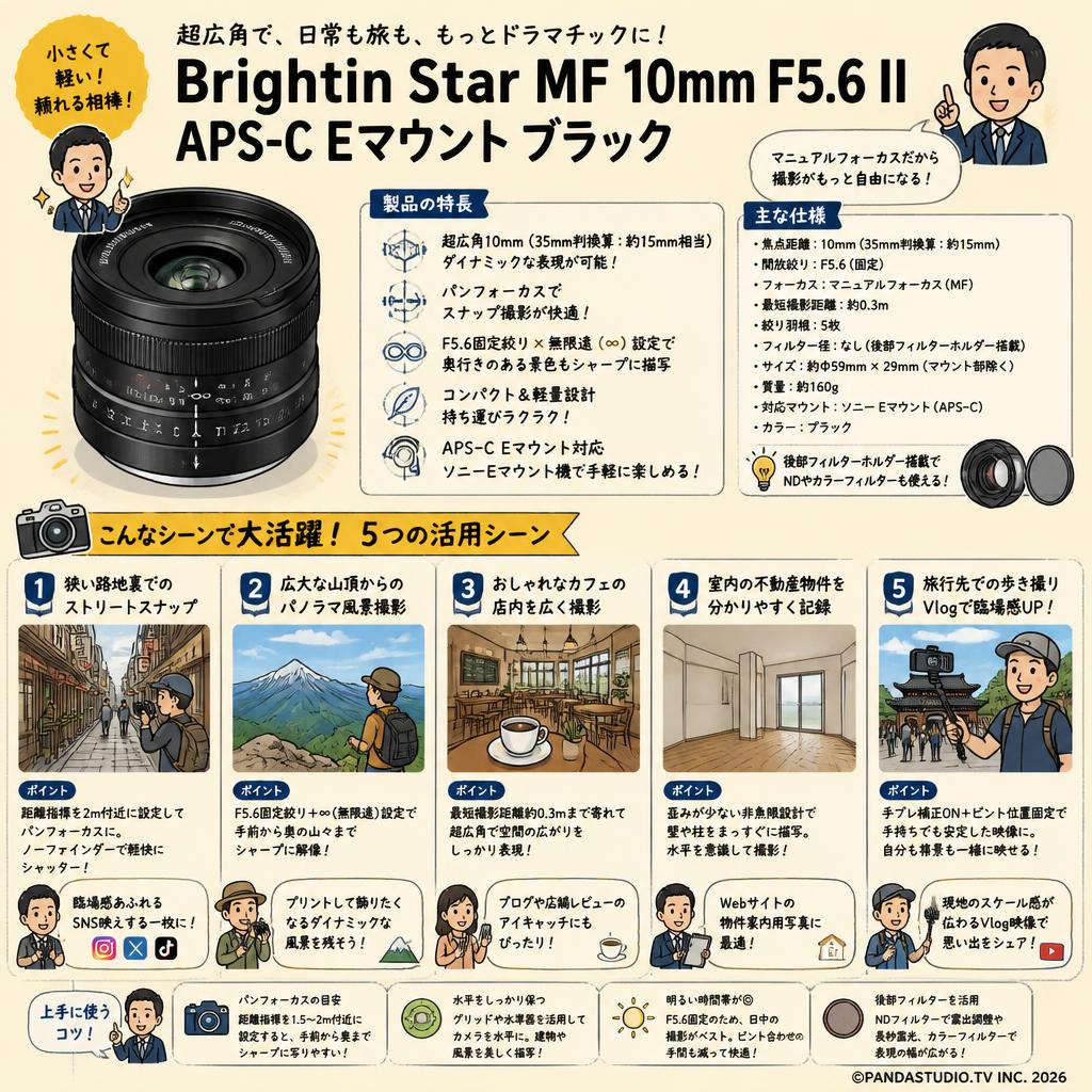 Brightin Star MF 10mm F5.6 II APS-C Eマウント ブラック 用途