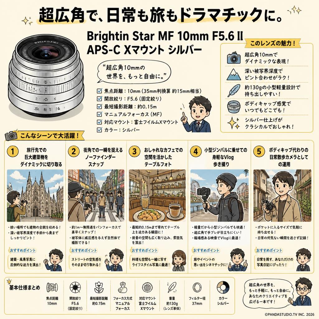 Brightin Star MF 10mm F5.6 II APS-C Xマウント シルバー 用途