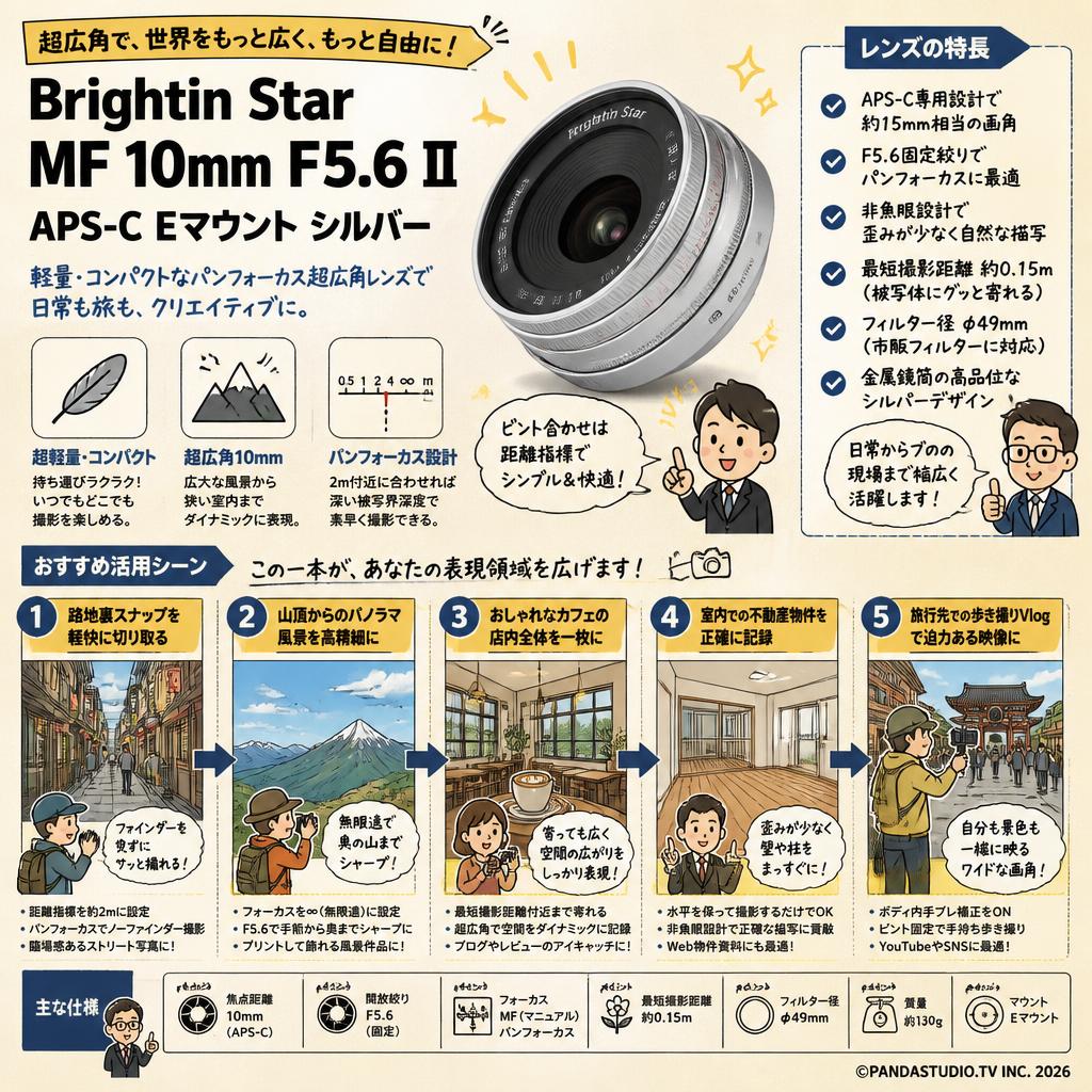 Brightin Star MF 10mm F5.6 II APS-C Eマウント シルバー 用途