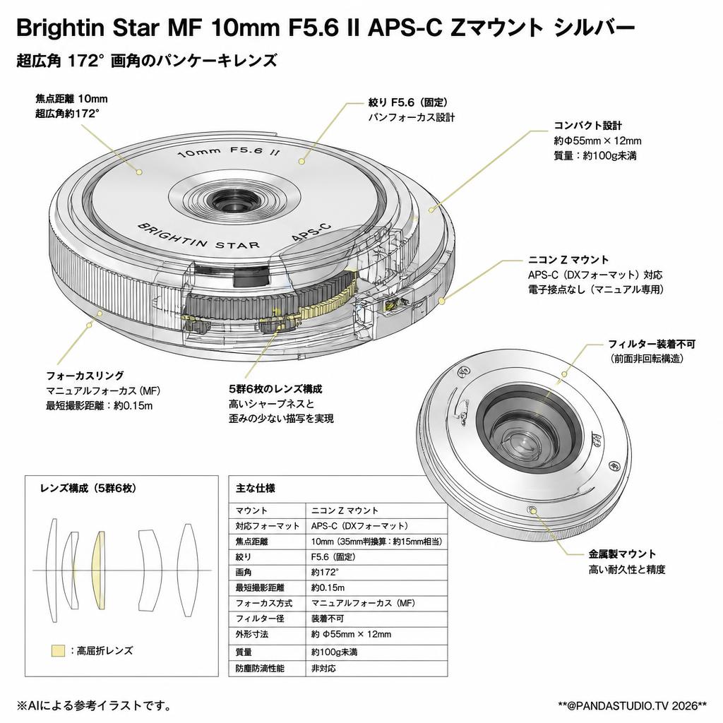 Brightin Star MF 10mm F5.6 II APS-C Zマウント シルバー スペック