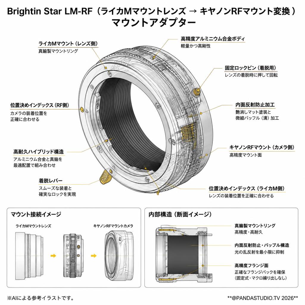 Brightin Star LM-RF （ライカMマウントレンズ → キヤノンRFマウント変換）マウントアダプター スペック