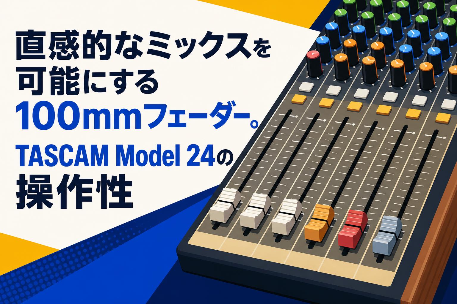 直感的なミックスを可能にする100mmフェーダー。TASCAM Model 24の操作性