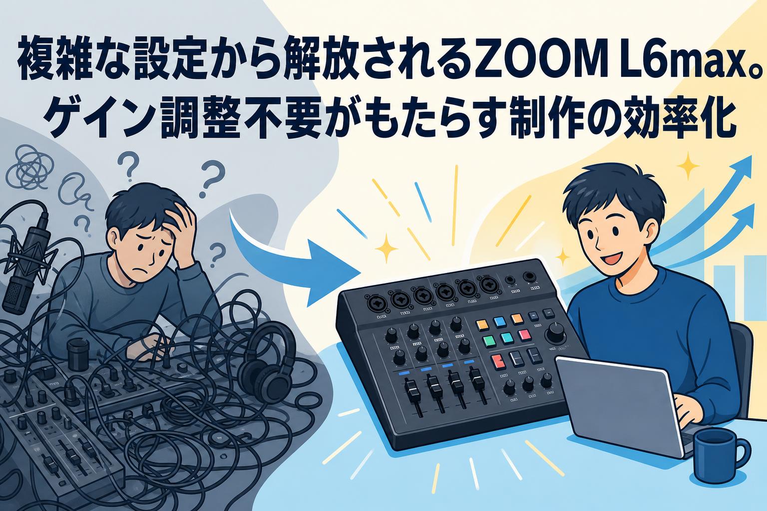 複雑な設定から解放されるZOOM L6max。ゲイン調整不要がもたらす制作の効率化