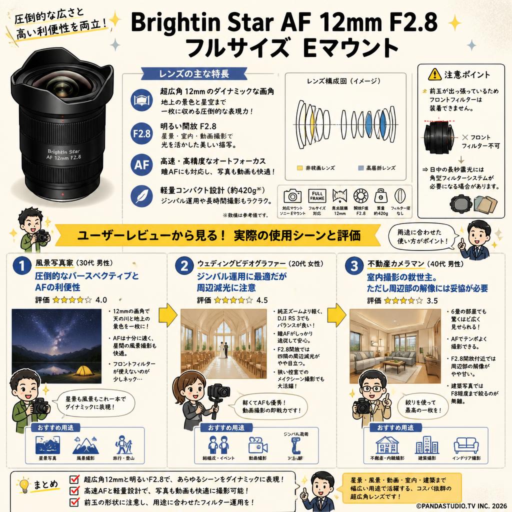 Brightin Star AF 12mm F2.8 フルサイズ  Eマウント インターネット上のお客様の声（評判）
