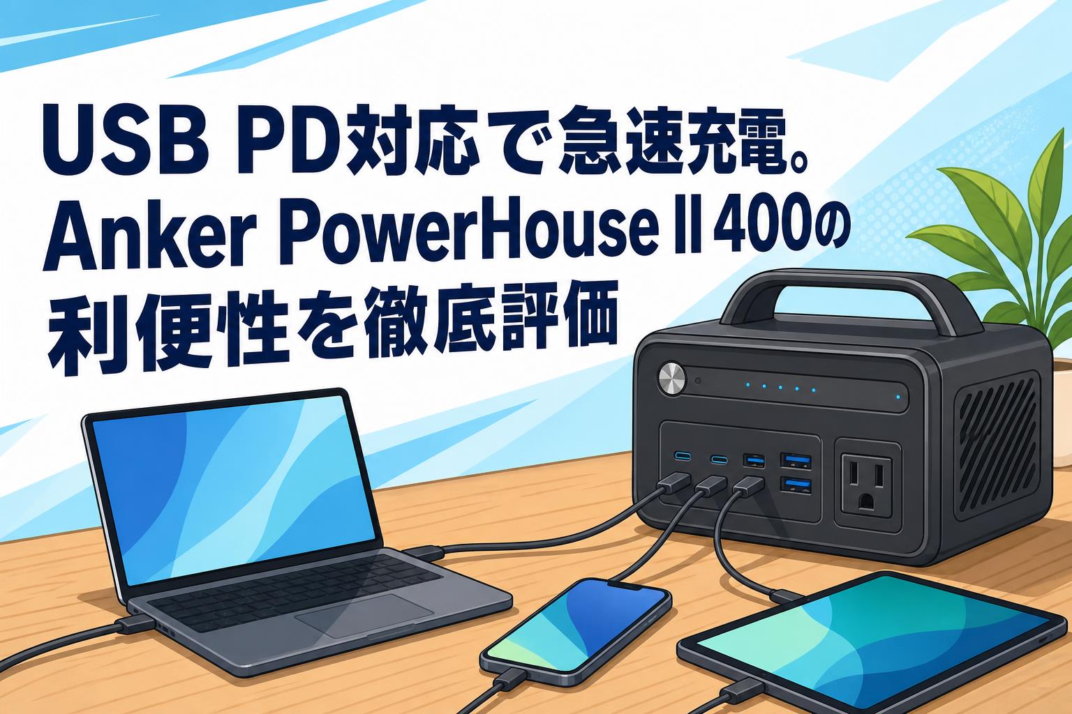 USB PD対応で急速充電。Anker PowerHouse II 400の利便性を徹底評価