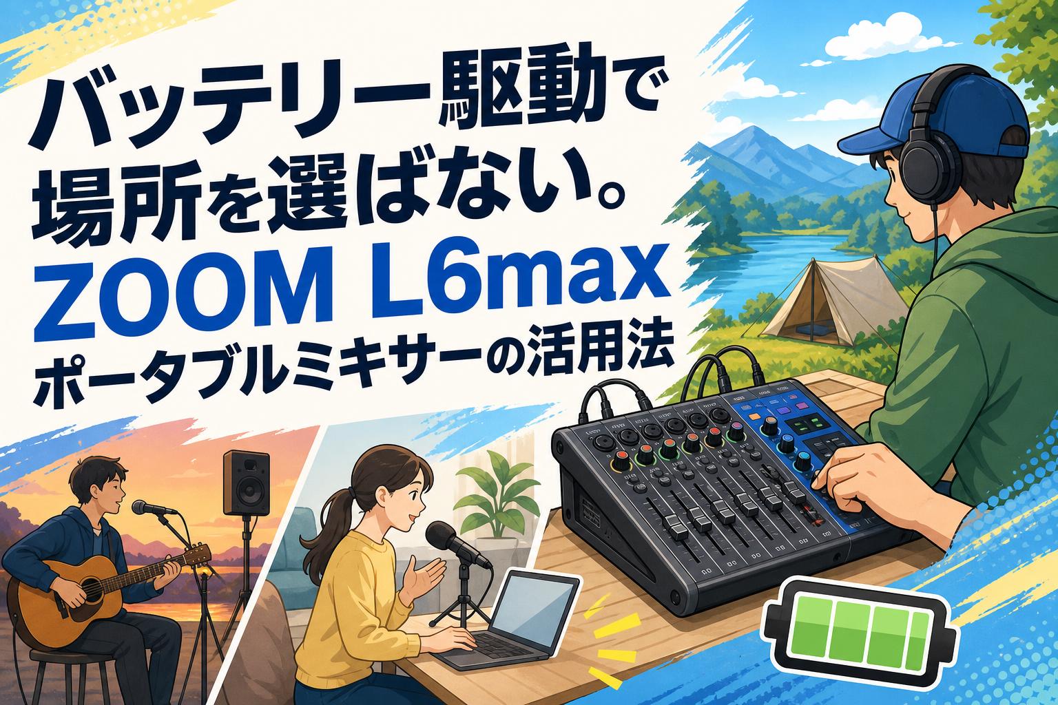 バッテリー駆動で場所を選ばない。ZOOM L6maxポータブルミキサーの活用法