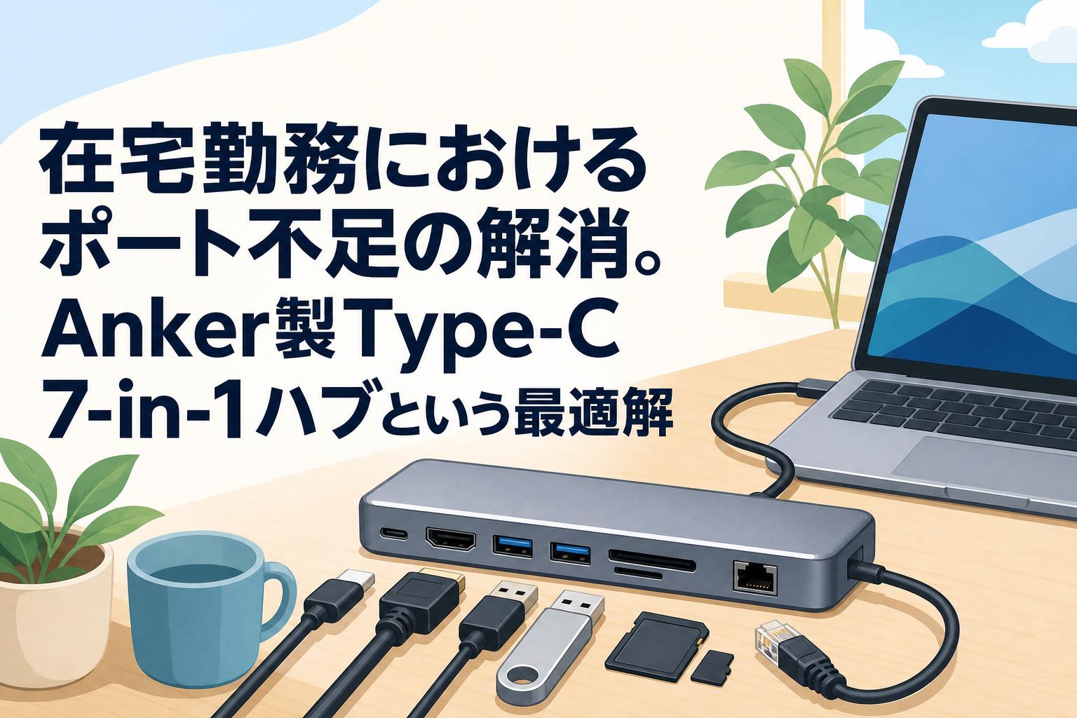 在宅勤務におけるポート不足の解消。Anker製Type-C 7-in-1ハブという最適解
