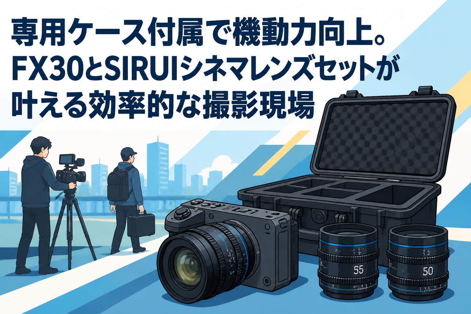 専用ケース付属で機動力向上。FX30とSIRUIシネマレンズセットが叶える効率的な撮影現場